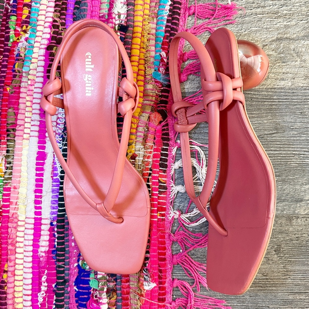 CULT GAIA pink leather Aviva heeled thong slingback sandals 40